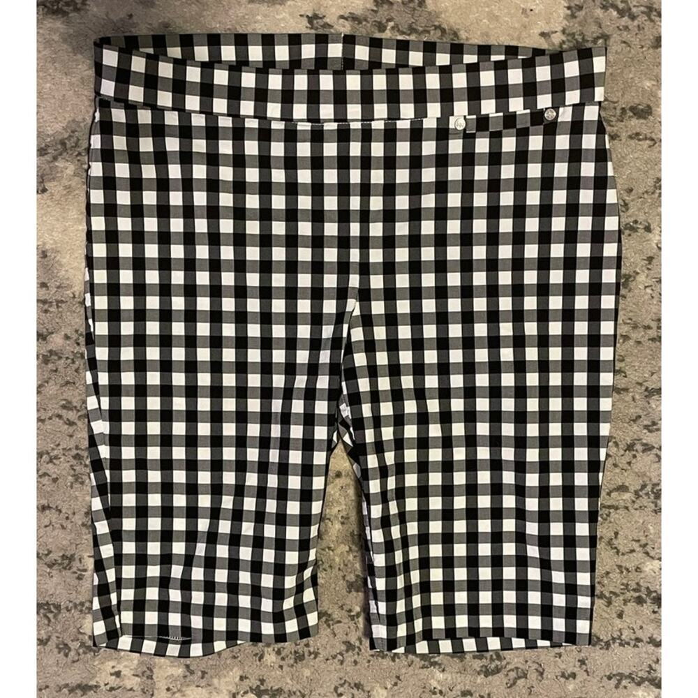 Rafaella Black & White Gingham Bermuda Shorts Size S Classic Stretch Preppy - Picture 2 of 3